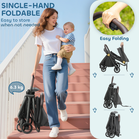 Light grey AIYAPLAY baby stroller with adjustable seat and travel pushchair features, suitable for comfortable travel with infants.