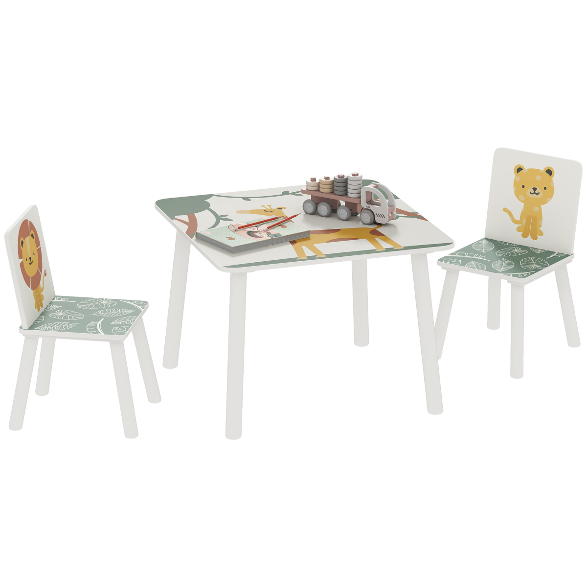 Pink kids table with matching chairs set by AIYAPLAY, perfect for bedroom or nursery play and activities.