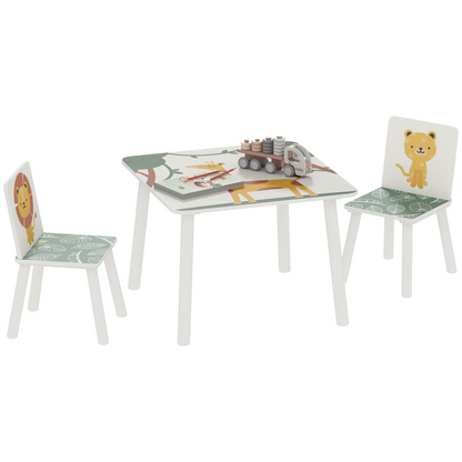 Pink kids table with matching chairs set by AIYAPLAY, perfect for bedroom or nursery play and activities.