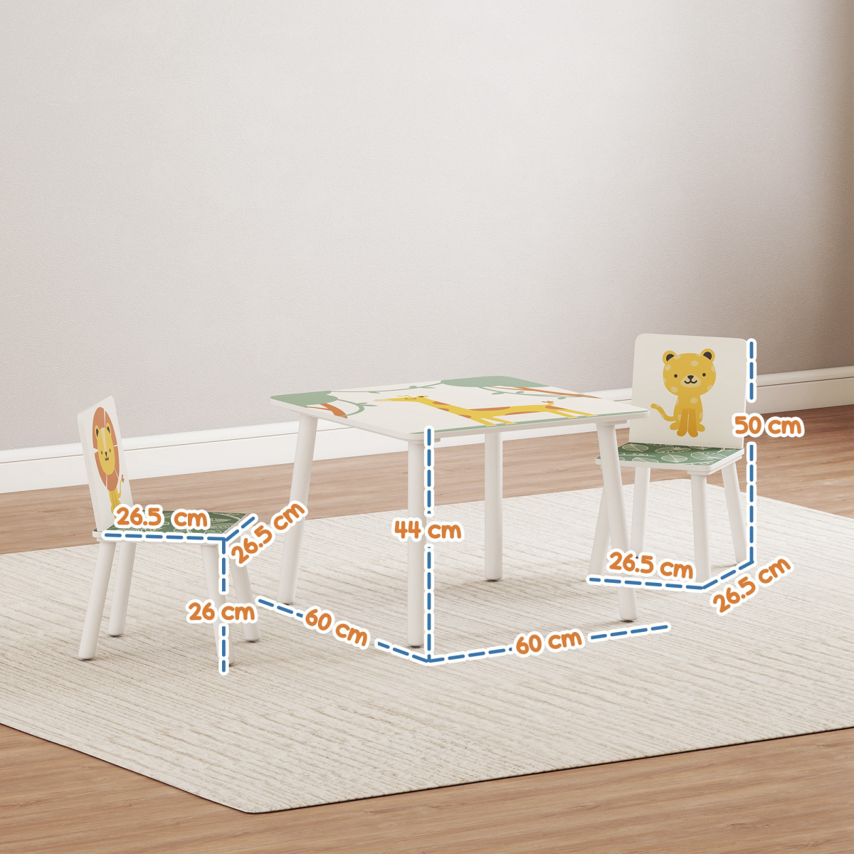 AIYAPLAY pink kids table with chairs set for bedroom and nursery, featuring a small table and matching chairs for children.
