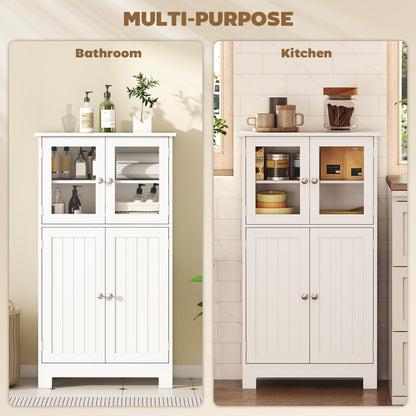 HOMCOM Kleankin bathroom floor cabinet with wooden finish, two drawers, adjustable shelves, and tempered glass door for kitchen or hallway storage