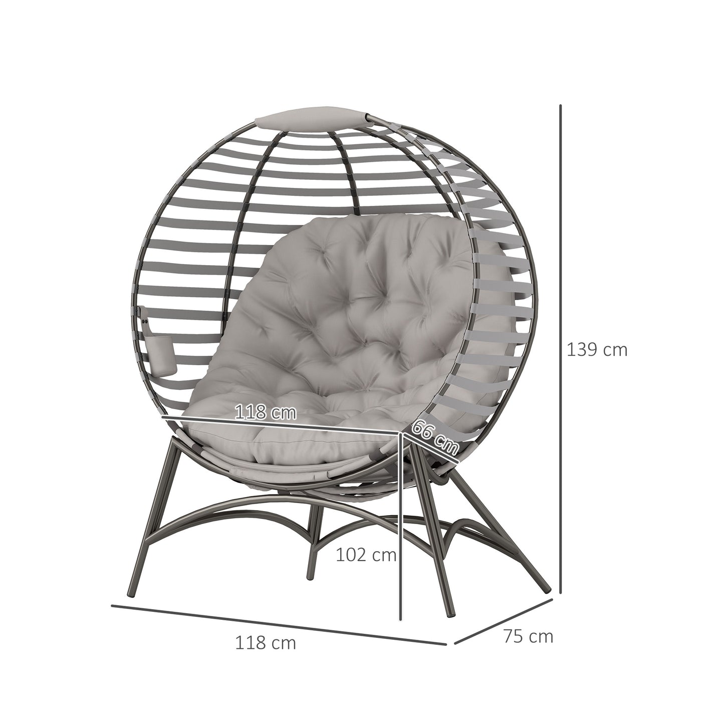 HOMCOM egg chair with light grey cushion and side pocket, modern and comfortable lounge seating with stylish design.