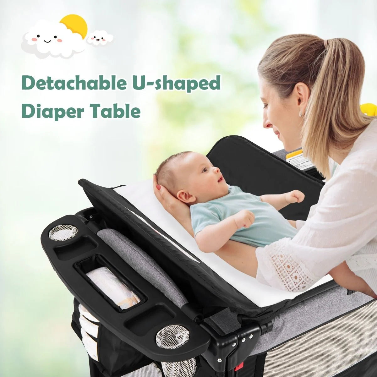 Livoshop 5-in-1 baby bassinet bedside sleeper with diaper changer and hanging toys, soft fabric and secure design