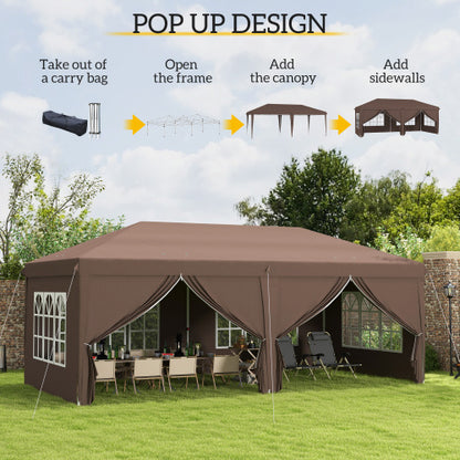 Outsunny 3x6m Pop-Up Gazebo with Sides & Windows – Brown Party Tent