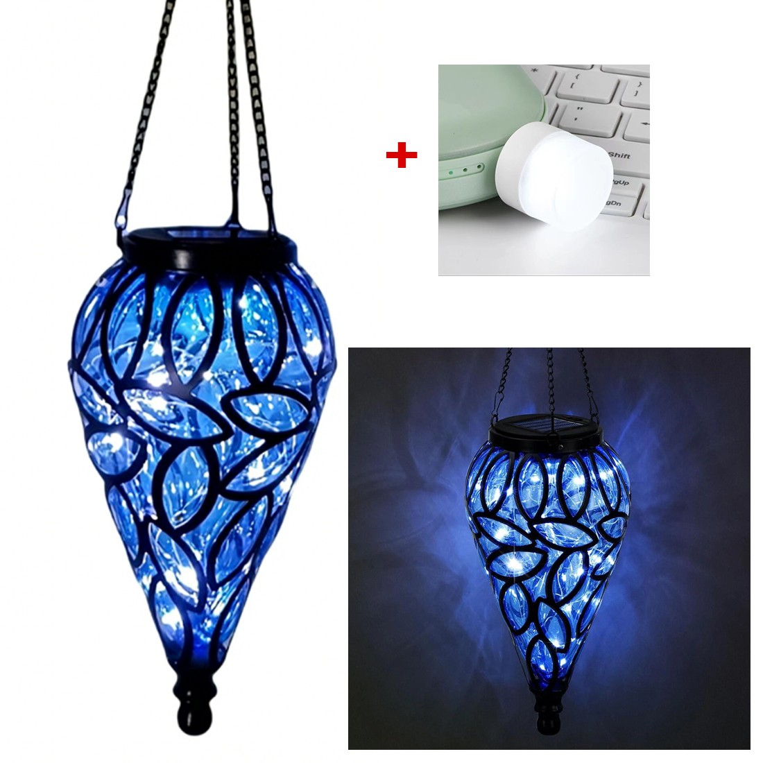 HOMCOM outdoor solar-powered LED lantern hanging yard decoration with a classic design and glowing light for garden ambiance