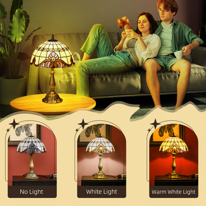 HOMCOM stained glass table lamp with antique design, handcrafted bedside night light for bedroom, living room, and home decor.