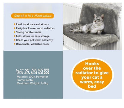 HOMCOM iron frame cat bed with hammock design, radiator-style cozy sleeping spot for cats on a metal frame.