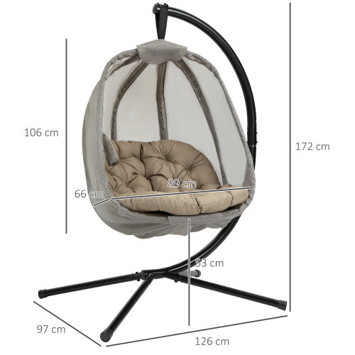 Hanging Egg Chair with Stand – Foldable Outdoor Swing Hammock, Khaki