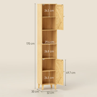 HOMCOM multi-storage bamboo bathroom cabinet with natural finish, featuring five compartments for organized bathroom storage.