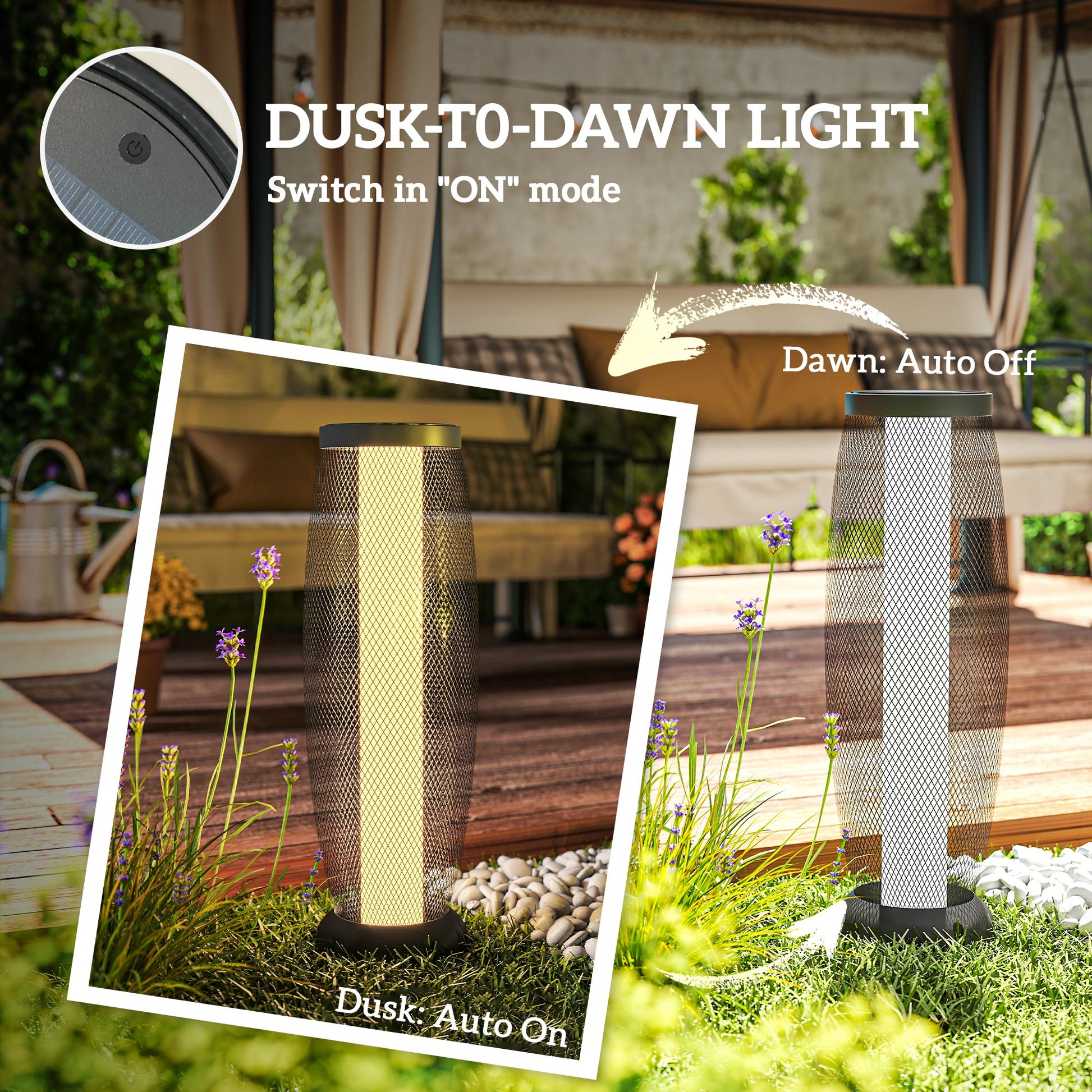 HOMCOM garden solar lamp, 71.5 cm tall metal floor lamp with LED light, metal wire shade, black outdoor pathway or porch lighting