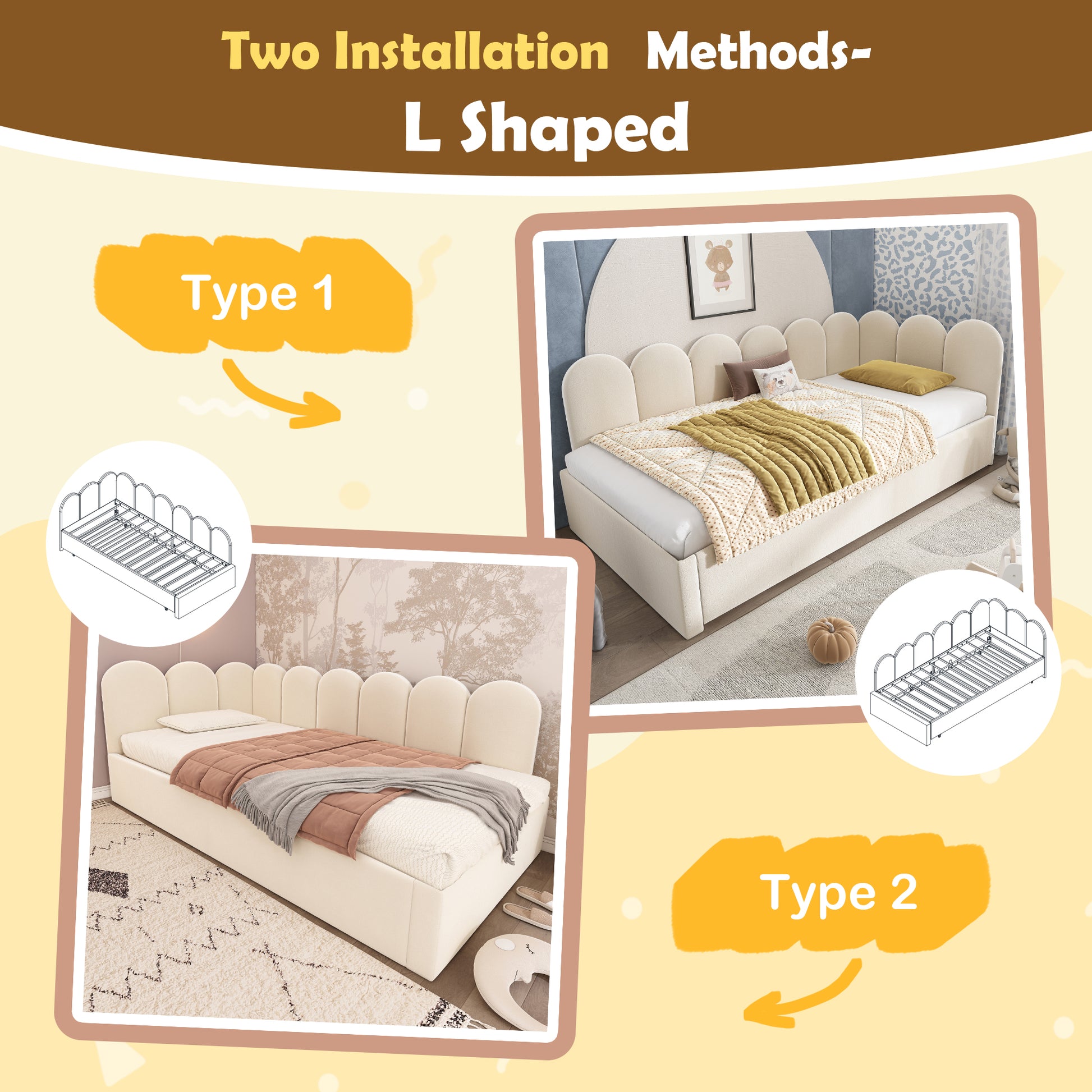 Beige velvet upholstered sofa bed with pull-out single bed, slatted frame, suitable for adults and children, HOMCOM brand.