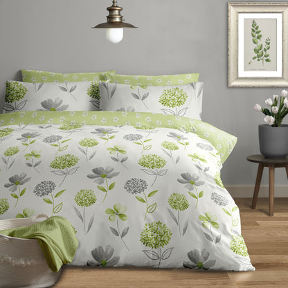 Green Caroline Floral 200 Thread Count Cotton Rich Duvet Set by Bellissimo Home on a king bed.