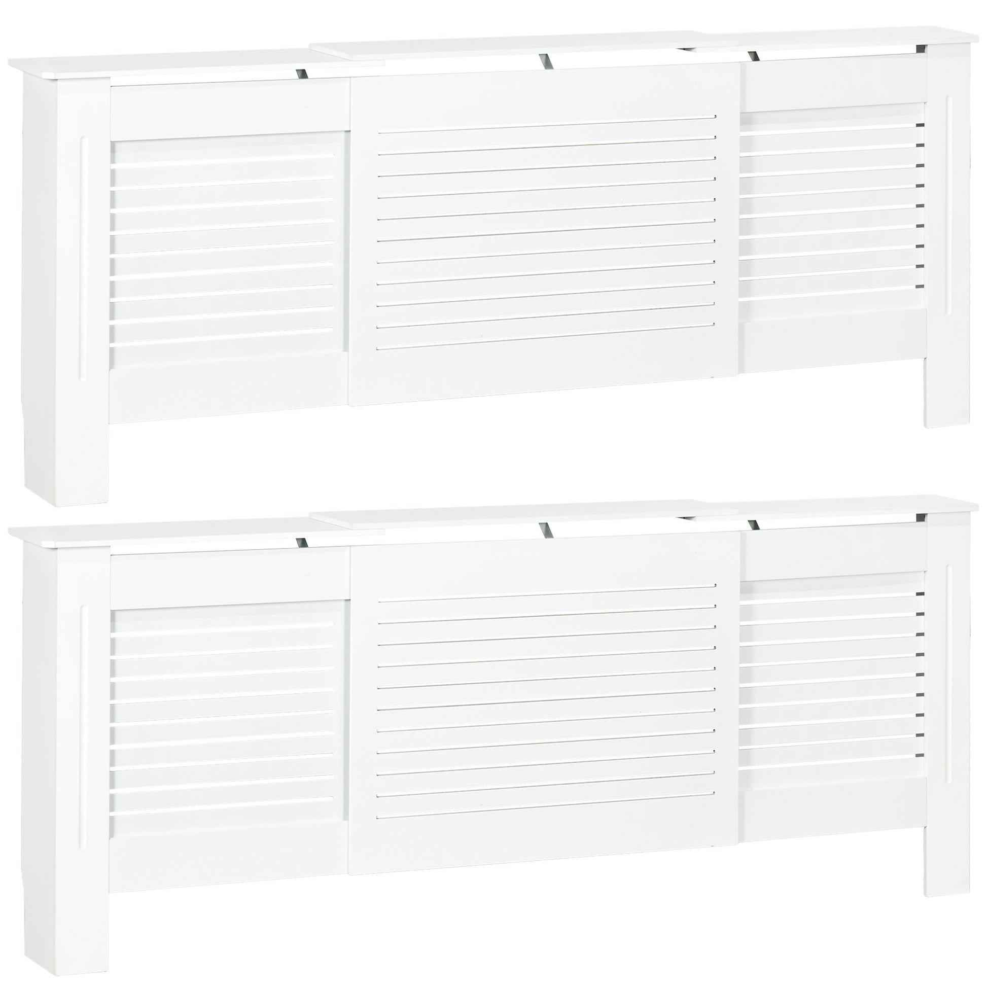 HOMCOM set of 2 white MDF extendable radiator covers with slatted design and cabinet shelving, home office decor, 82.5H cm