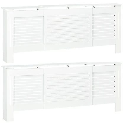 HOMCOM set of 2 white MDF extendable radiator covers with slatted design and cabinet shelving, home office decor, 82.5H cm