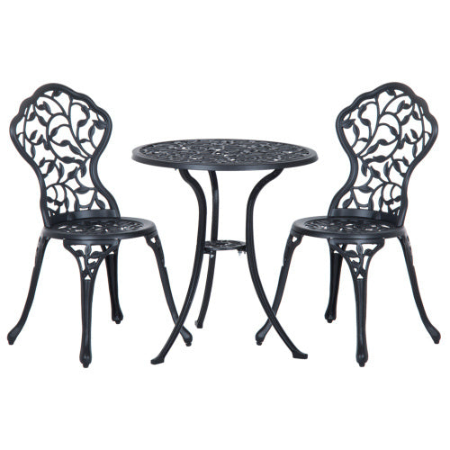 Outsunny 3-Piece Aluminium Bistro Set – Black Garden Table & Chairs