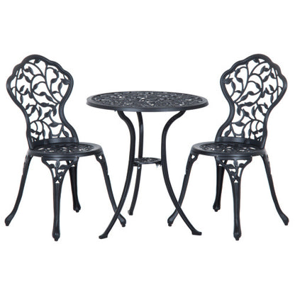 Outsunny 3-Piece Aluminium Bistro Set – Black Garden Table & Chairs