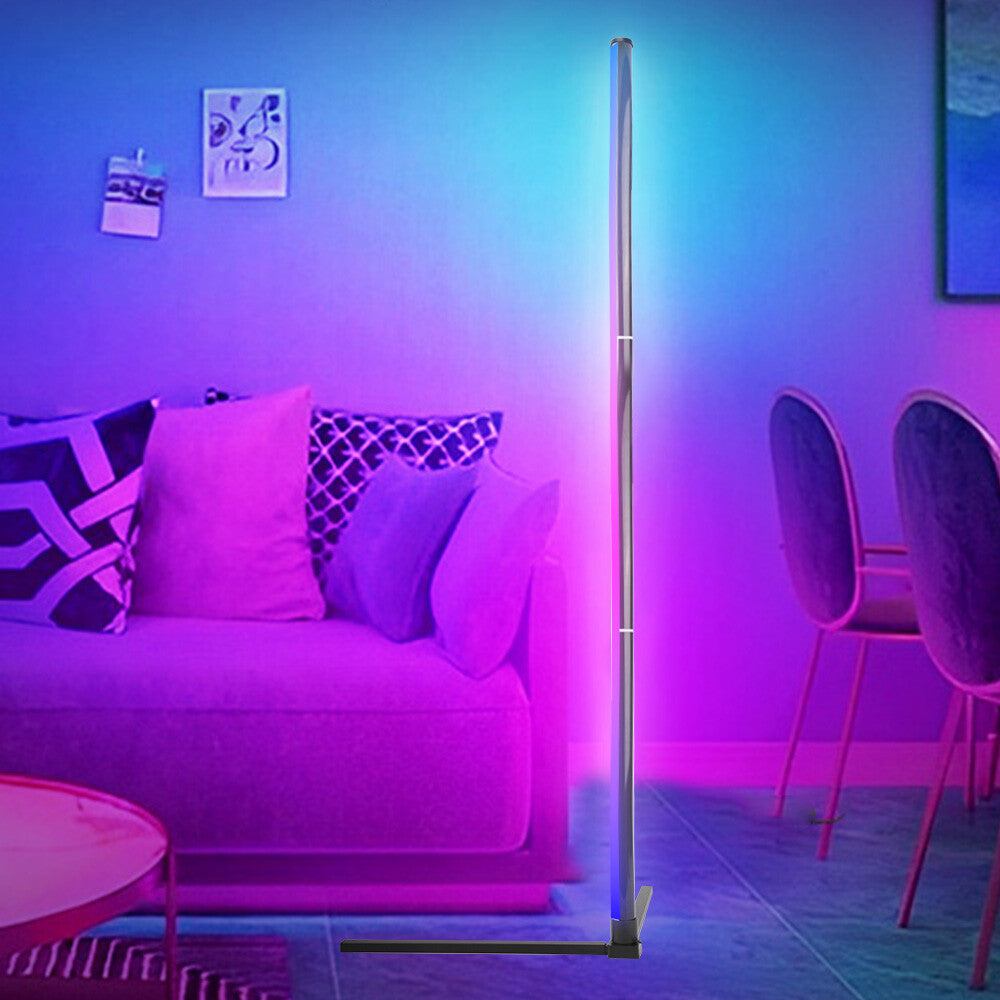 HOMCOM 10W RGB LED corner floor lamp with remote, modern minimalist design, standing mood light for home decor.