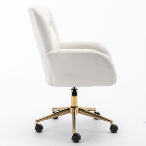 Adjustable Velvet Swivel Office Chair with Gold Legs – Ivory