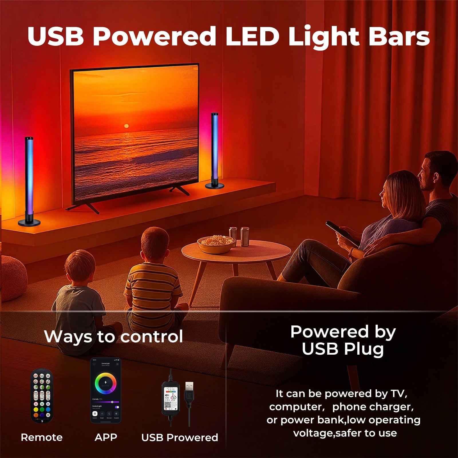 Livoshop Emitto 2X Smart RGB LED Light Bars, color-changing gaming ambient lamps with music synchronization and timer features