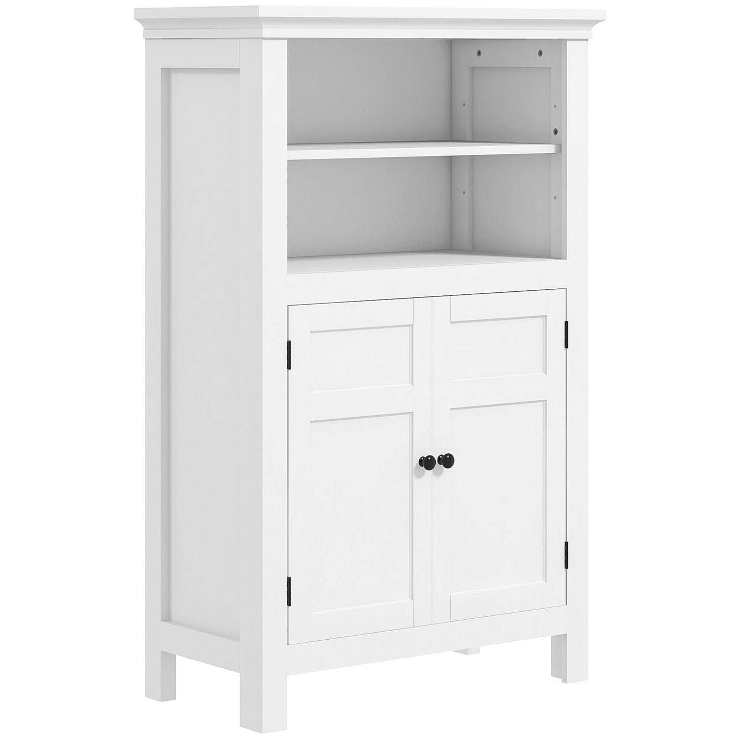 Modern white HOMCOM multi-storage bathroom cabinet with five compartments, sleek design, and clean lines for organized bathroom storage.