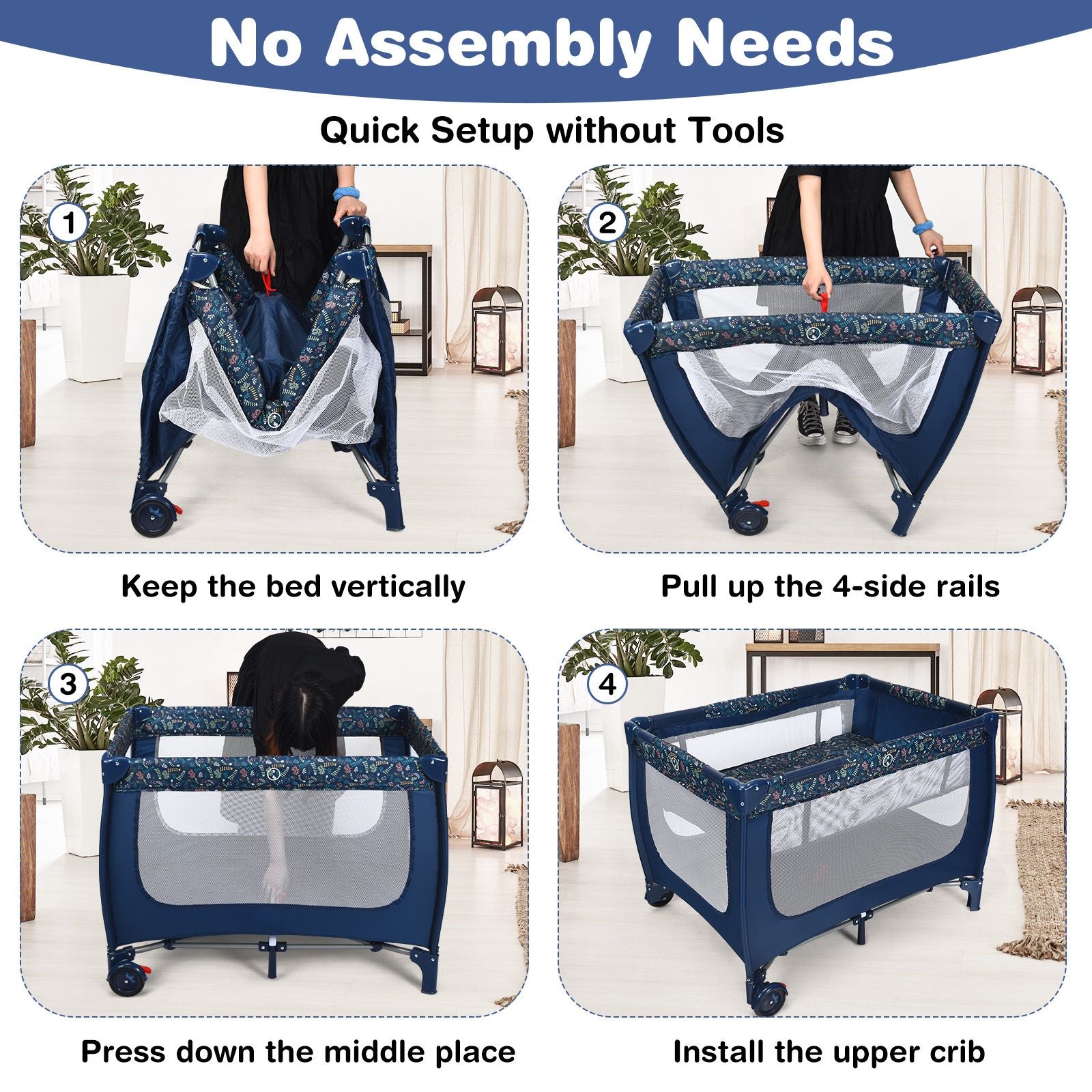 Livoshop 2-in-1 foldable baby playpen with lockable wheels and mattress, showing the safety gate and soft interior.