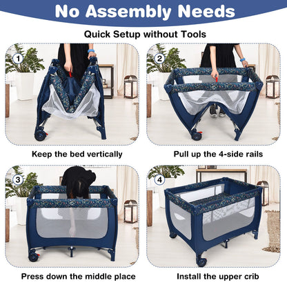 Livoshop 2-in-1 foldable baby playpen with lockable wheels and mattress, showing the safety gate and soft interior.