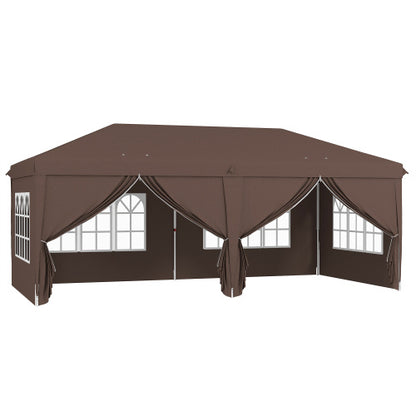 Outsunny 3x6m Pop-Up Gazebo with Sides & Windows – Brown Party Tent