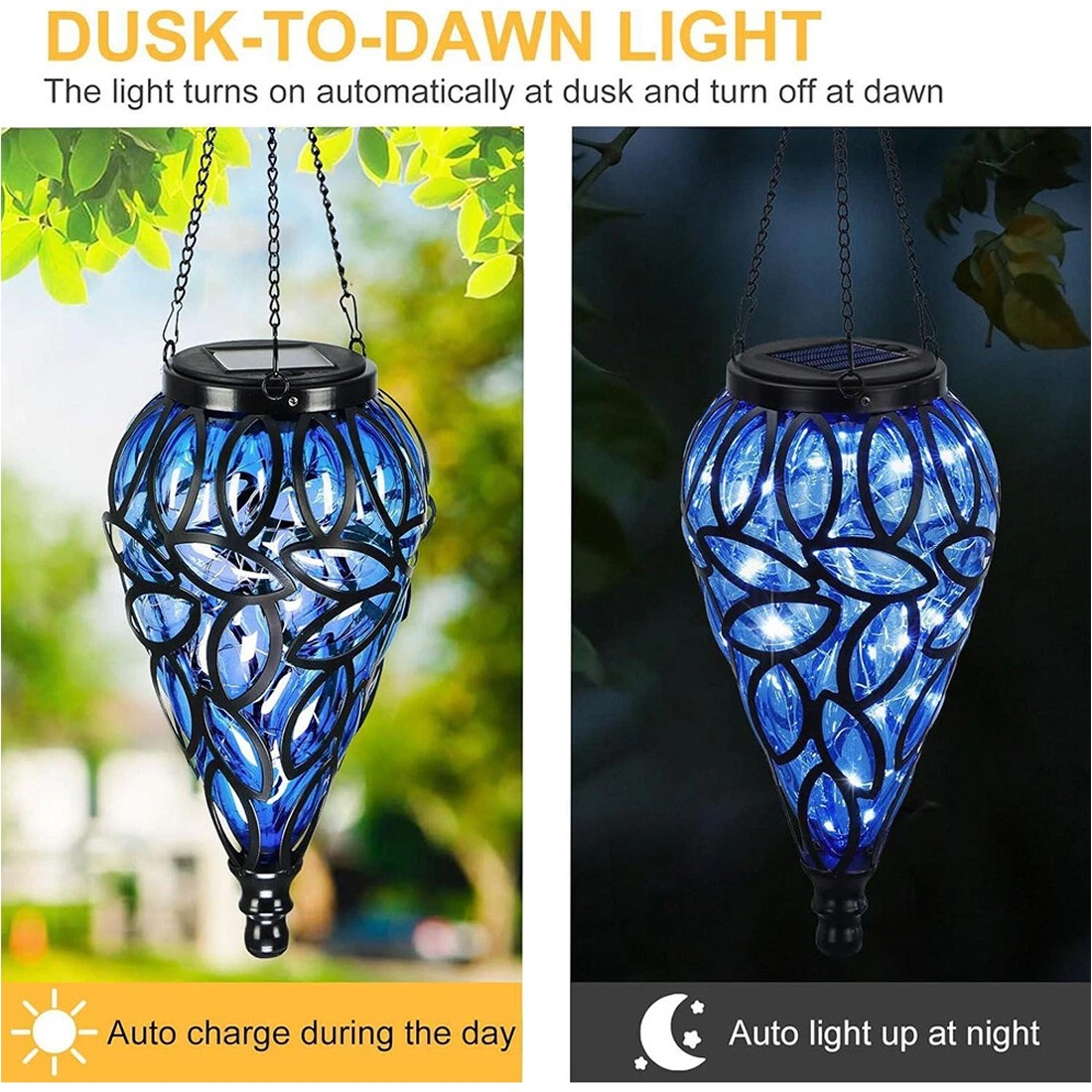HOMCOM outdoor solar-powered LED lantern hanging yard decoration lamp with a classic design and warm light glow.