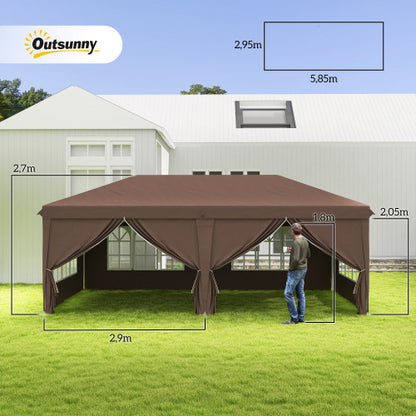 Outsunny 3x6m Pop-Up Gazebo with Sides & Windows – Brown Party Tent