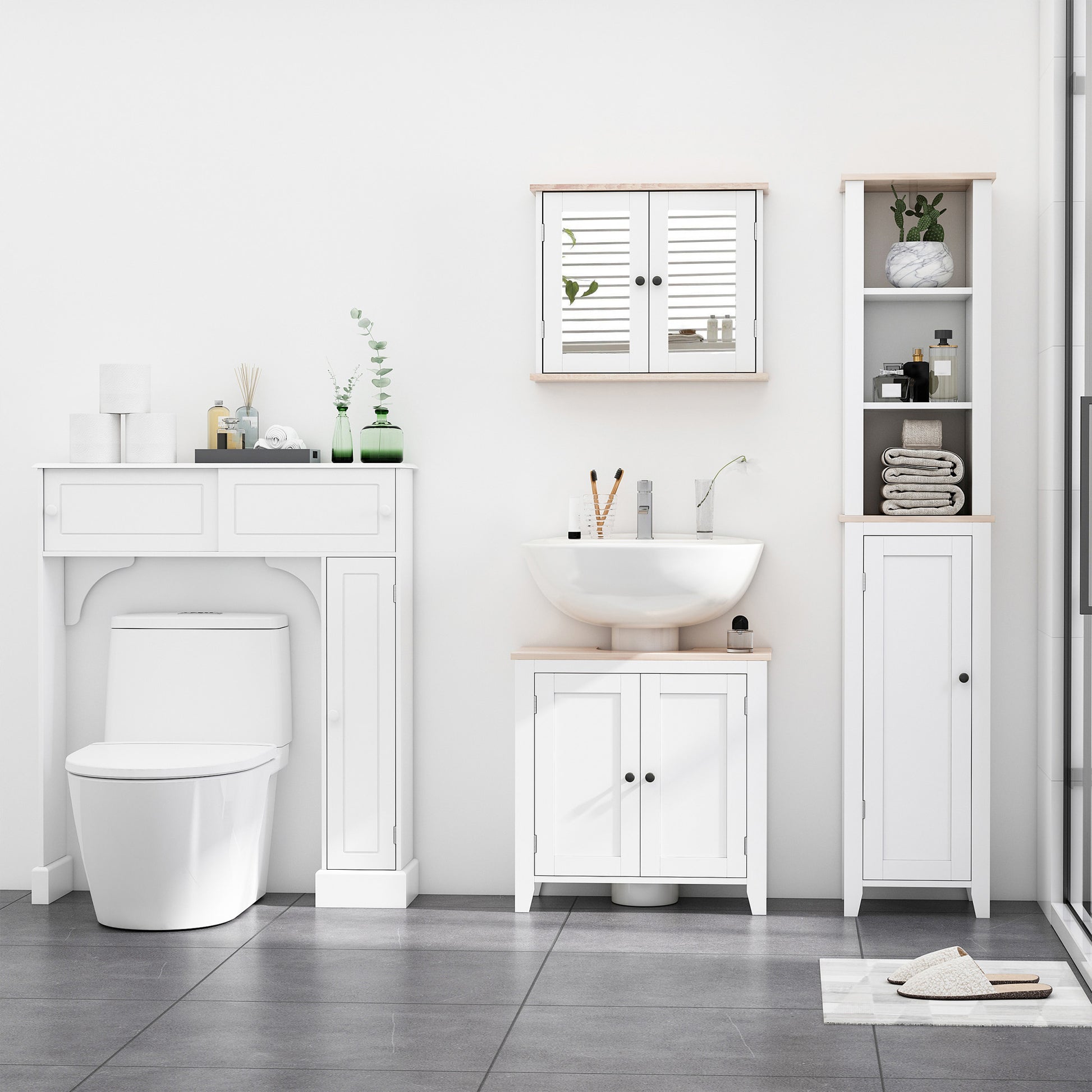 HOMCOM Kleankin white wall-mounted bathroom mirror cabinet with double doors and adjustable shelves, suitable for bathroom storage.