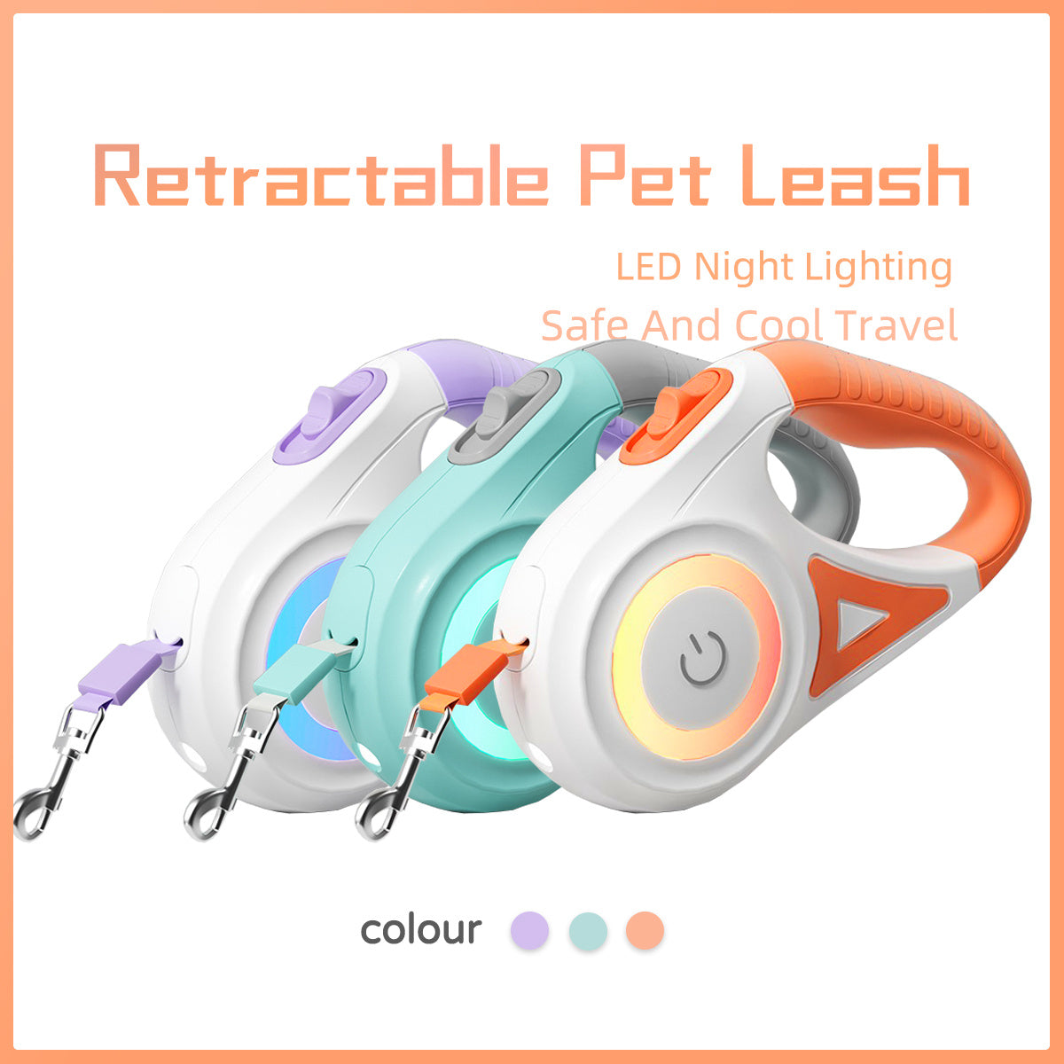 Retractable Dog Leash with LED Spotlight – Pet Collar Traction Rope for Small & Medium Dogs
