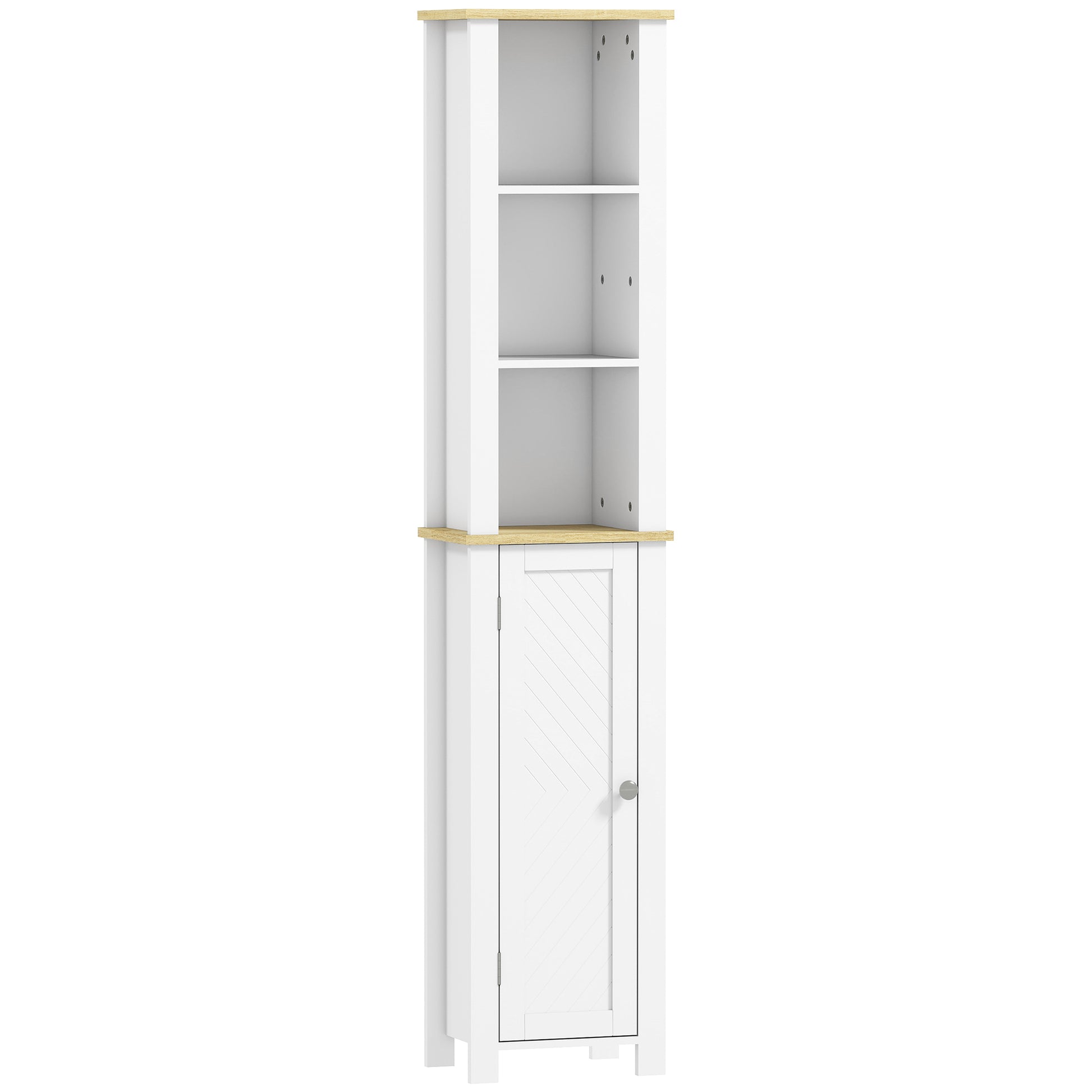 HOMCOM Kleankin slim white bathroom storage cabinet with open compartment and adjustable shelf, 34x23x165 cm.