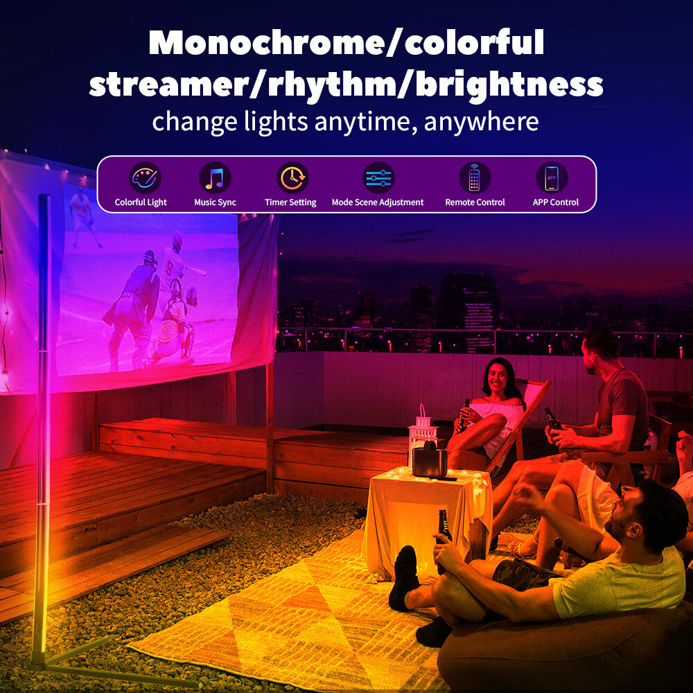 HOMCOM 10W RGB LED corner floor lamp with remote control, modern minimalist design, standing mood light for home decor.