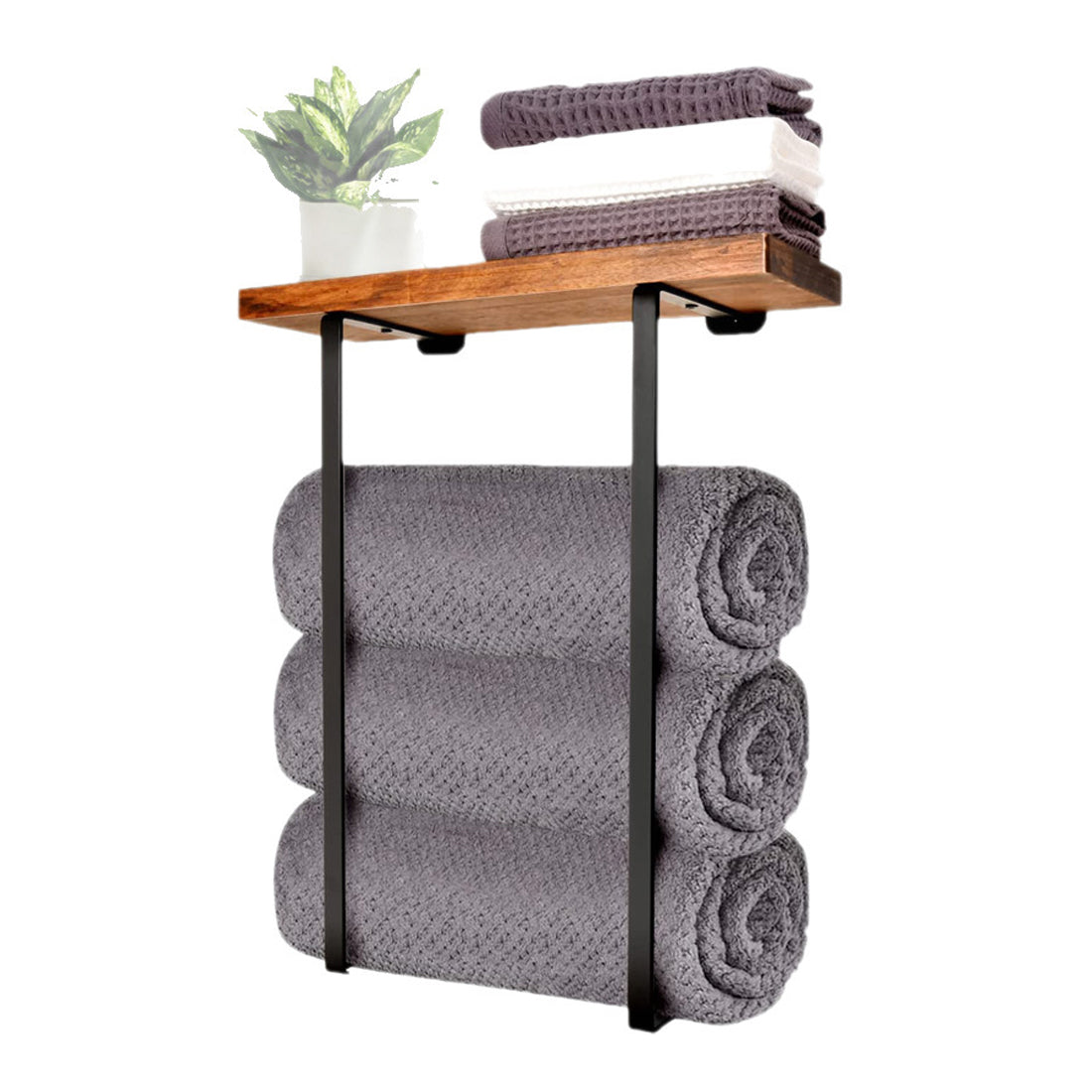 HOMCOM bathroom towel rack with iron and wood wall-mounted design, ideal for storing and organizing bath towels.
