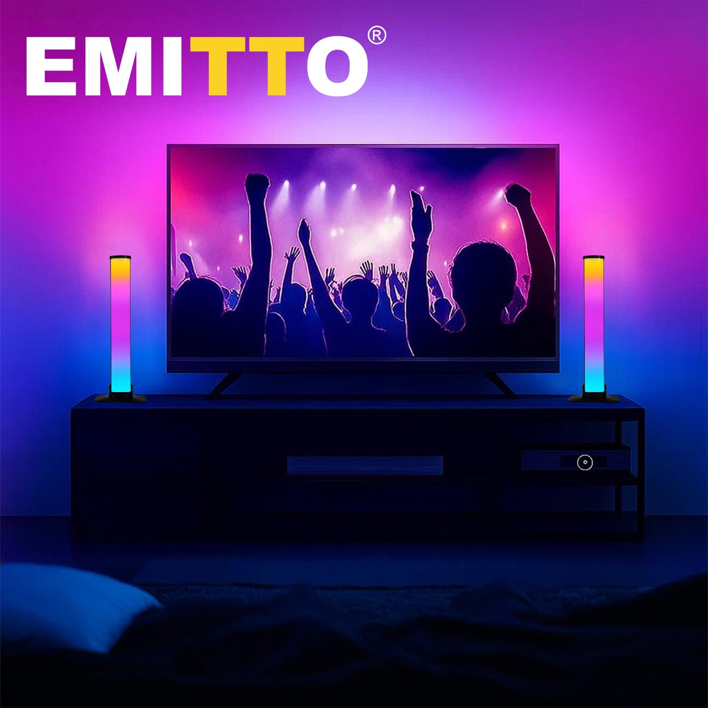 Livoshop Emitto 2X Smart RGB LED light bar with color-changing ambient backlight for music and TV use.