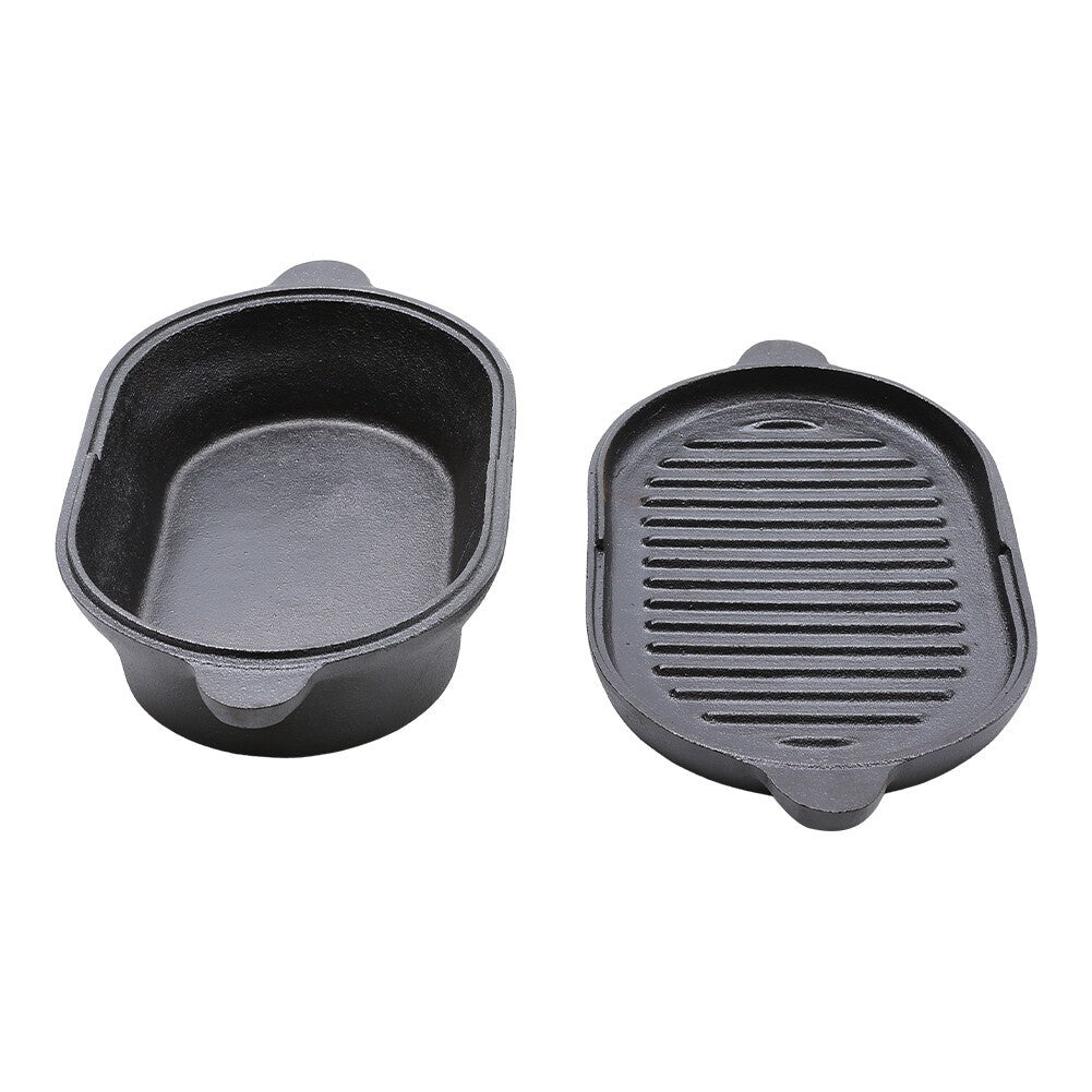 HOMCOM 2-in-1 cast iron Dutch oven and skillet with lid, ideal for camping and outdoor cooking, sturdy black cast iron construction