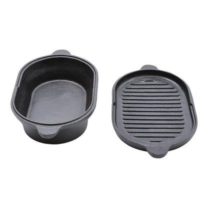 HOMCOM 2-in-1 cast iron Dutch oven and skillet with lid, ideal for camping and outdoor cooking, sturdy black cast iron construction
