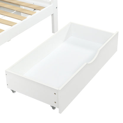 Kids Bunk Bed with Storage Stairs & Guardrail – White High Sleeper Frame