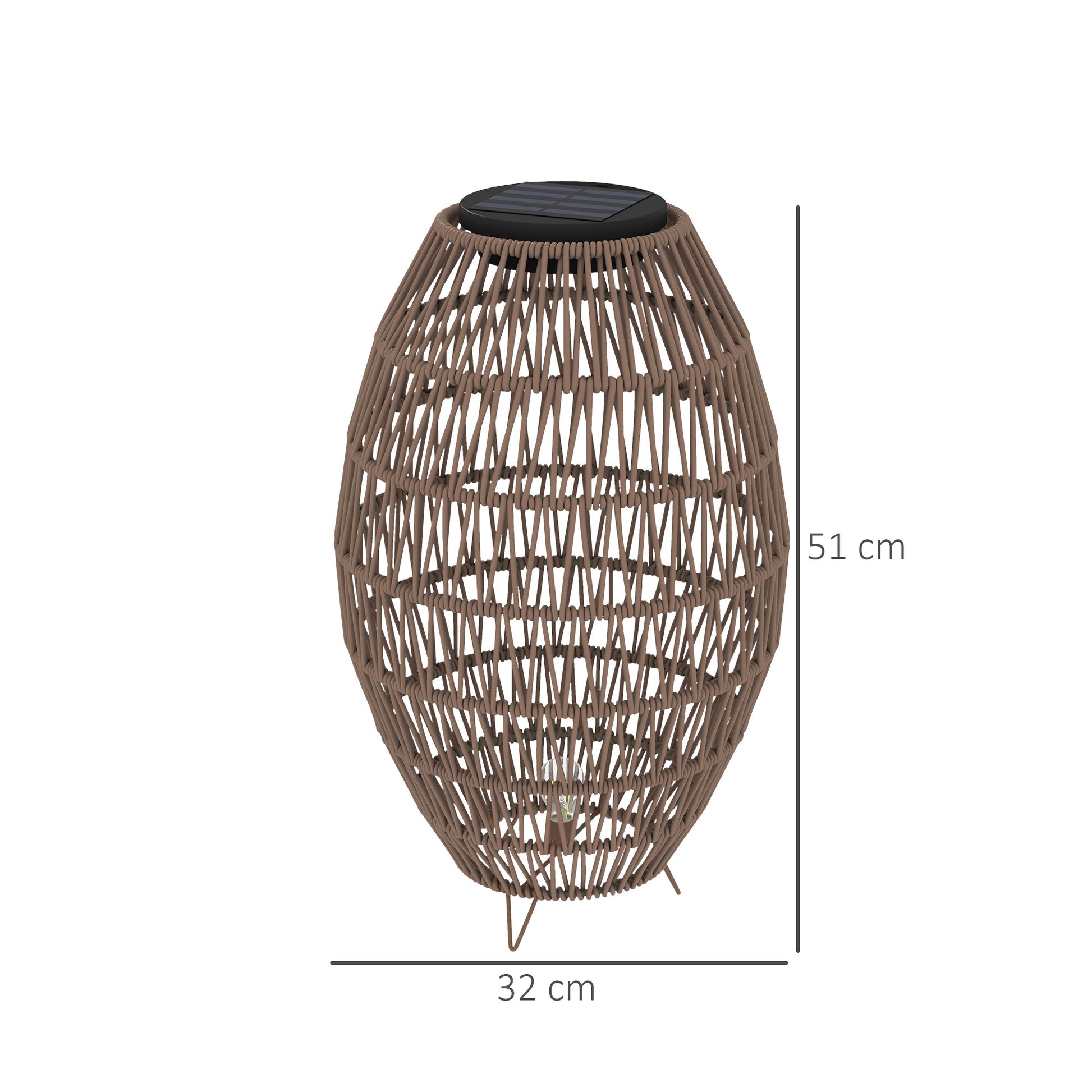 Dark brown HOMCOM rattan solar lantern with auto on/off, waterproof outdoor garden lamp for porch and pathway lighting.