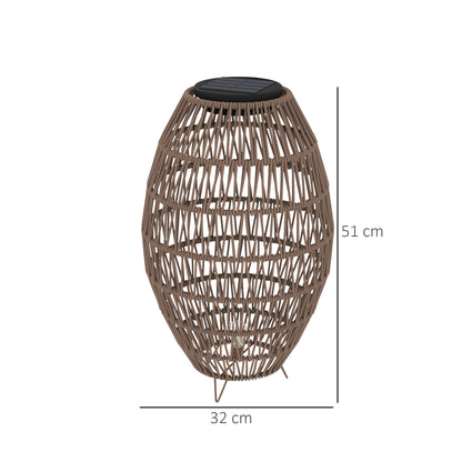 Dark brown HOMCOM rattan solar lantern with auto on/off, waterproof outdoor garden lamp for porch and pathway lighting.