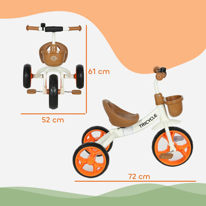 Orange kids trike by HOMCOM for ages 2-5, toddler tricycle with front basket and EVA wheels, suitable for indoor and outdoor play.