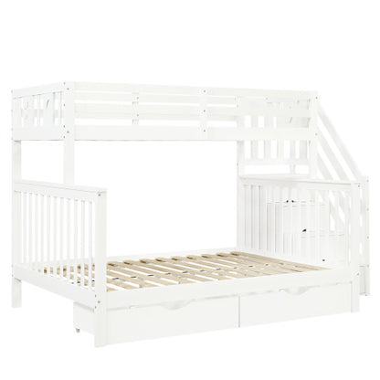 Kids Bunk Bed with Storage Stairs & Guardrail – White High Sleeper Frame