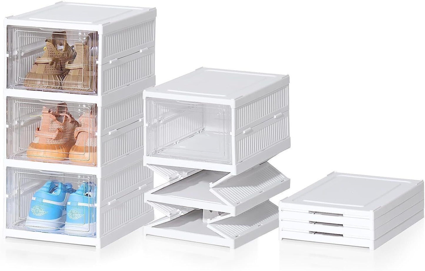 6-Tier Plastic Shoe Storage Boxes – Stackable & Foldable Organiser