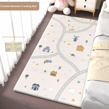 HOMCOM foldable baby crib side mat for protection, placed in a living room setting, featuring soft padding and easy-to-clean surface.
