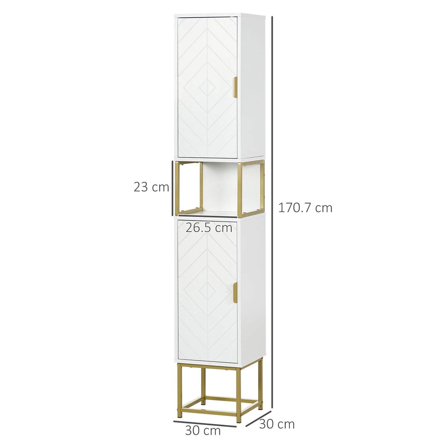 HOMCOM Kleankin narrow white bathroom storage cabinet with 2 doors, adjustable shelf, steel base, tall slim corner organizer