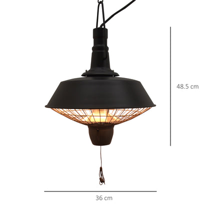 HOMCOM 2100W black outdoor ceiling-mounted halogen electric patio heater with hanging design and garden warming light.