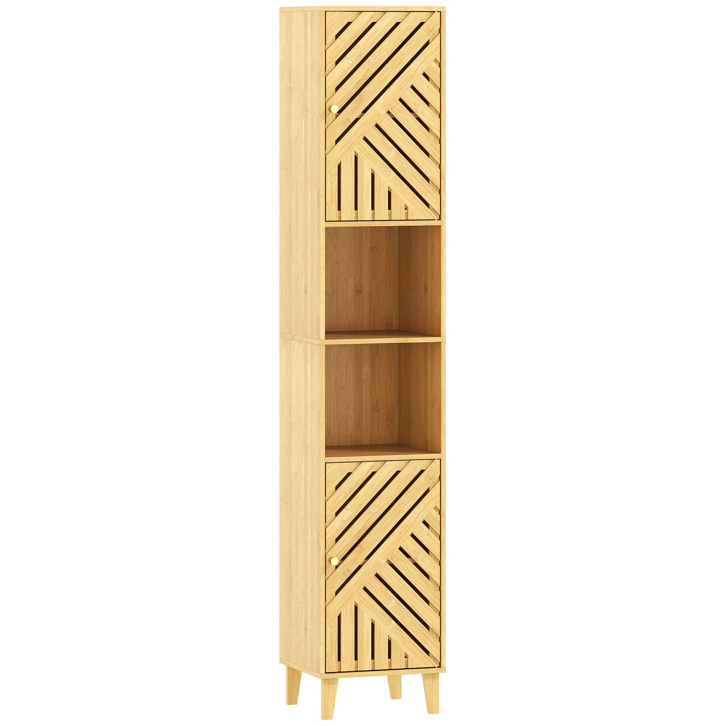 HOMCOM multi-storage bamboo bathroom cabinet with natural finish, featuring five compartments and door for organized bathroom storage