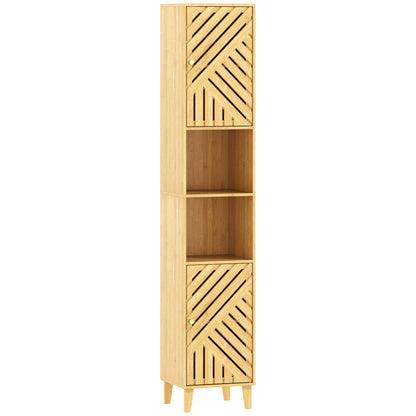 HOMCOM multi-storage bamboo bathroom cabinet with natural finish, featuring five compartments and door for organized bathroom storage