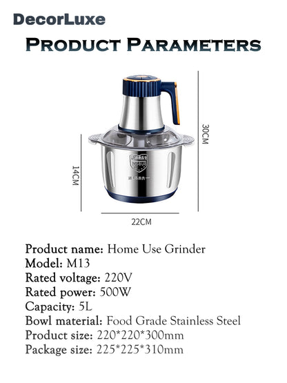 HOMCOM 5L electric meat grinder with UK plug, heavy-duty food processor, mixer, chopper, and sausage maker for kitchen use