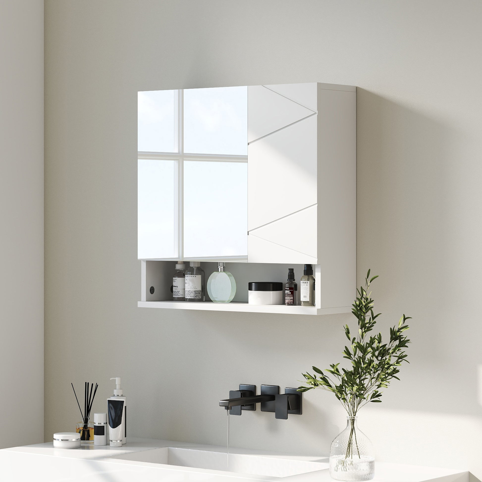 White Kleankin wall-mounted bathroom storage cupboard with five compartments, designed for organized bathroom storage by HOMCOM.
